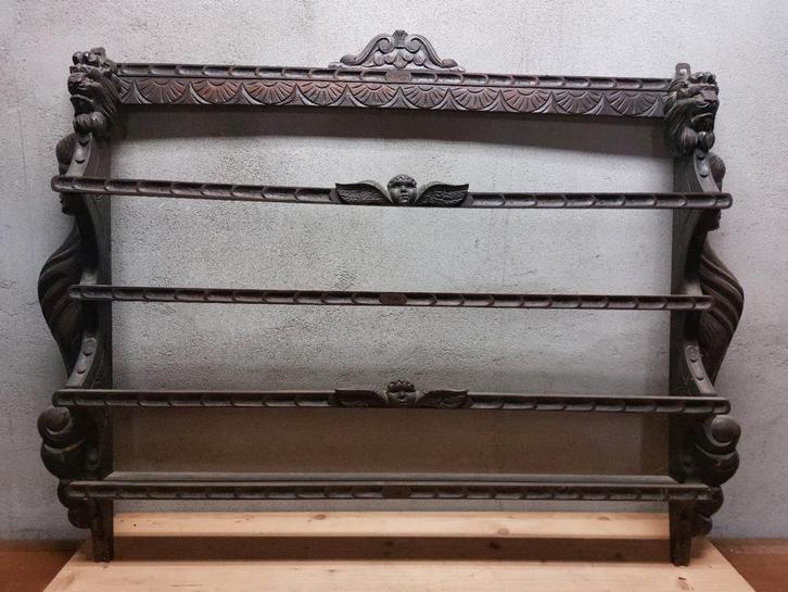 Antiek Houten Bordenrek met Leeuwen & Sfinxen - 19e Eeuw, Antiek en Kunst, Antiek | Meubels | Kasten, Ophalen of Verzenden