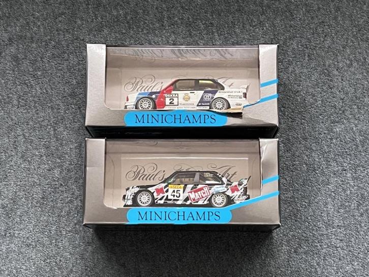 2x BMW E30 M3: DTM 1990 #2 + 24h Spa Francorchamps 1994 #45, Hobby en Vrije tijd, Modelauto's | 1:43, Gebruikt, Auto, MiniChamps