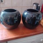 2 zwart glimmende vazen, Ophalen, Zwart, Minder dan 50 cm, Glas