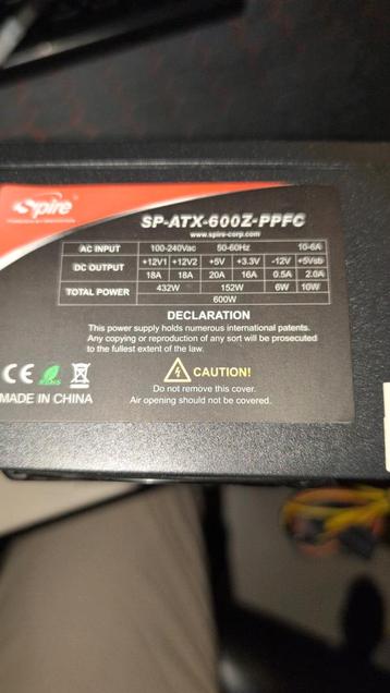 Spire SP-ATX-600Z-PPFC Voeding 600W beschikbaar voor biedingen