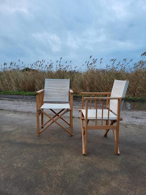 Set 2 vintage Deens design regisseur vouwstoel hyllinge, Huis en Inrichting, Stoelen, Zo goed als nieuw, Twee, Hout, Stof, Wit