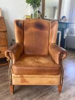 Mooie brocante oorfauteuil cognac leer, Antiek en Kunst, Ophalen