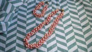 (imitatie) parel set : armband, ketting, kralen, roze tinten beschikbaar voor biedingen