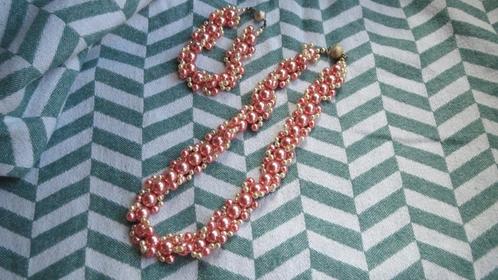 (imitatie) parel set : armband, ketting, kralen, roze tinten, Sieraden, Tassen en Uiterlijk, Kettingen, Zo goed als nieuw, Overige materialen