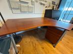 Mooi groot in hoogte vestelbaar (hoek)bureau + rol-ladekast, Huis en Inrichting, Bureaus, Ophalen, In hoogte verstelbaar, Gebruikt