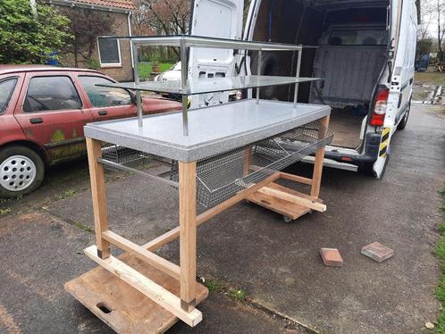 Eet/buffet tafel met dubbele glazen opstand, Huis en Inrichting, Tafels | Eettafels, Gebruikt, 100 tot 150 cm, Vijf personen of meer