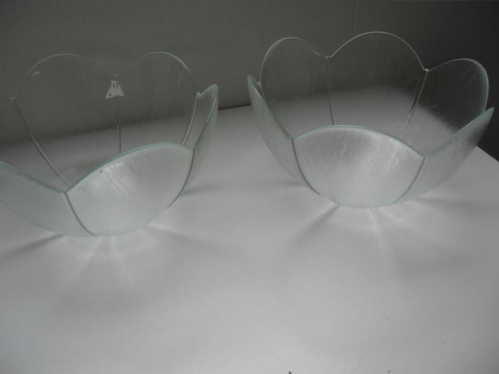 2 Nw excl gegolfde desgin tulpen schalen glas samen €15.00., Huis en Inrichting, Woonaccessoires | Schalen en Manden, Nieuw, Schaal
