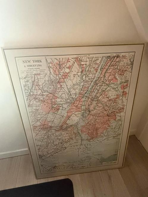 Ingelijste kaart van New York en omgeving, Huis en Inrichting, Woonaccessoires | Schilderijen, Tekeningen en Foto's, Gebruikt
