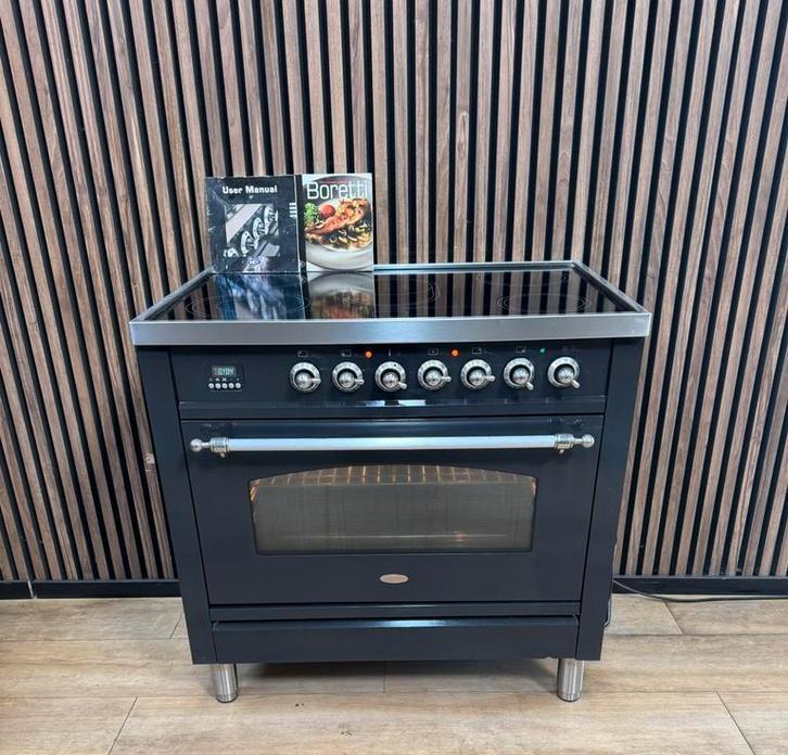 Luxe Antraciet Boretti Fornuis keramisch (Gratis bezorgen), Witgoed en Apparatuur, Fornuizen, Zo goed als nieuw, Vrijstaand, Keramisch