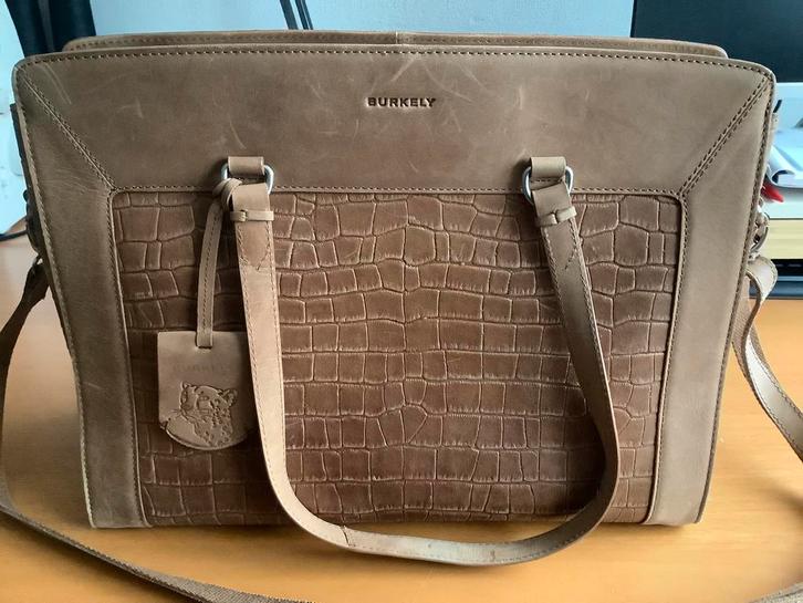 Burkely leren kantoortas met laptopvak., Computers en Software, Laptoptassen, Gebruikt, Schoudertas, 15 inch, Ophalen