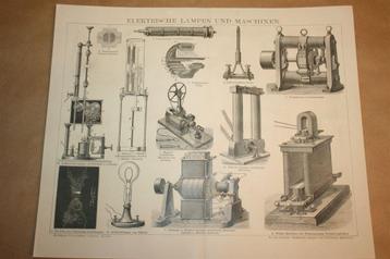 Antieke prent - Elektrische lampen, dynamo's e.d. - 1885 !! beschikbaar voor biedingen