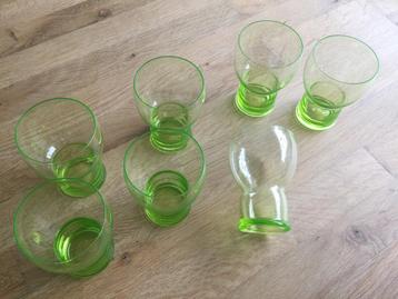7 x Aquarius waterglas vert chine Kristalunie Art Deco 1929. beschikbaar voor biedingen