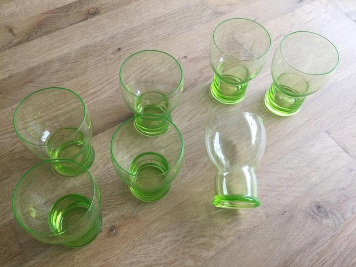 7 x Aquarius waterglas vert chine Kristalunie Art Deco 1929., Antiek en Kunst, Antiek | Glas en Kristal, Ophalen of Verzenden