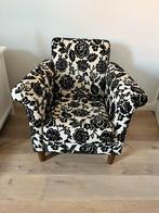 Fauteuil zwart witte bloemen, Gebruikt, Stof, 75 tot 100 cm, 50 tot 75 cm