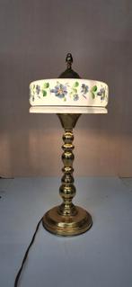 Vintage lamp met bloemen glazen kap en trekkoord, Gebruikt, Ophalen of Verzenden, Glas, Onbekend