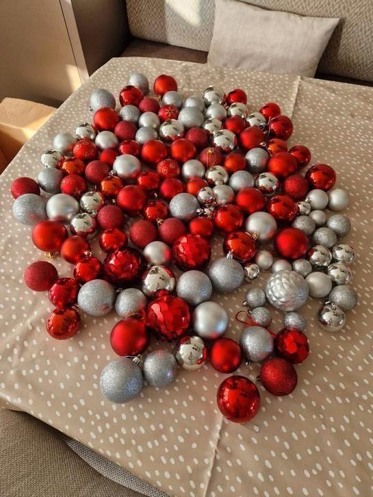 Kerstballen van glas en plastic, slingers, waxinelichthouder, Diversen, Kerst, Gebruikt, Ophalen