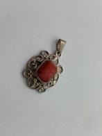 V495 Prachtige zilveren hanger bloedkoraal, Ophalen of Verzenden, Zilver, Hanger, Met edelsteen