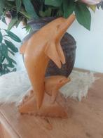 Houten Dolfijnen Beeld - 30 cm, Ophalen of Verzenden, Gebruikt, Hout, Dierenbeeld