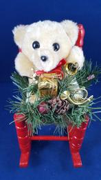 Vintage kerstdecoratie: beertje op houten schommelstoel. W3, Tweedehands verkoop, Tweedehands verkoop, Gebruikt, Ophalen of Verzenden