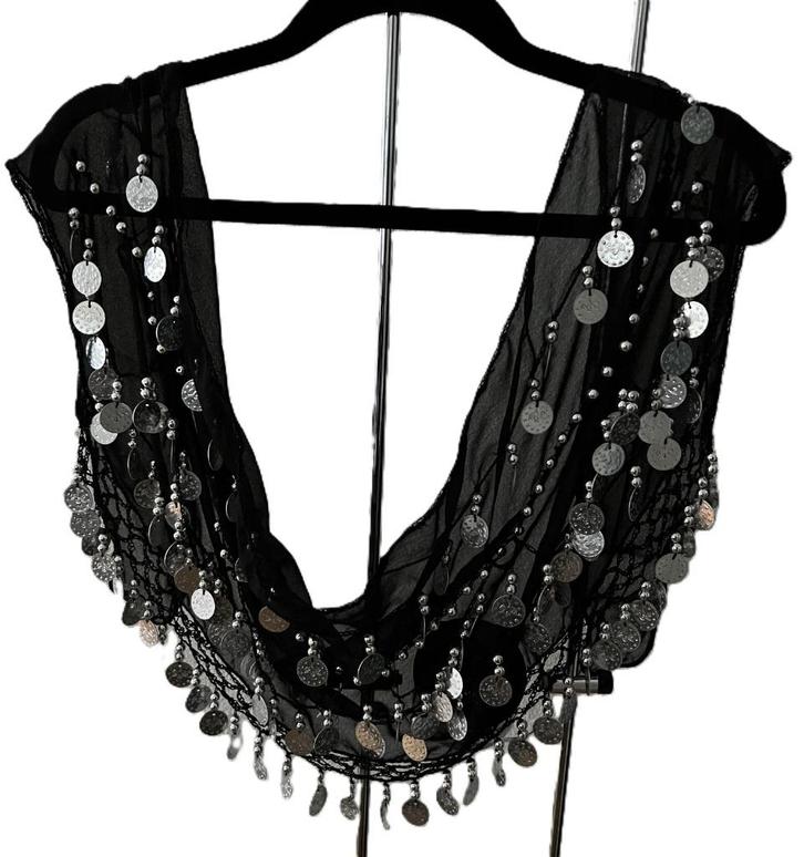 NIEUW zwarte heup sjaal met muntjes IBIZA Gypsy style, Kleding | Dames, Mutsen, Sjaals en Handschoenen, Nieuw, Sjaal, Verzenden