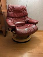 Rood/bruin leren stressles draaifauteuil, Huis en Inrichting, Fauteuils, Ophalen, Gebruikt, 50 tot 75 cm, Hout