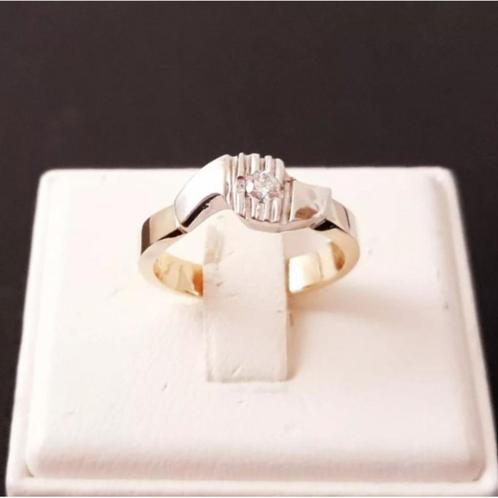 Gouden 14 karaats Bicolor Ring met diamant (0.10 Crt VS), Sieraden, Tassen en Uiterlijk, Ringen, Nieuw, Dame, Goud, Goud, Met edelsteen