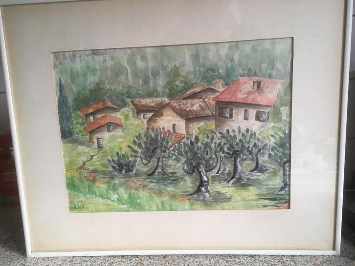 INGELIJST SCHILDERIJ WATERVERF FRANKRIJK vd Wal, Antiek en Kunst, Kunst | Schilderijen | Klassiek, Ophalen