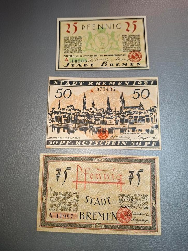 Duits Notgeld Bremen Noodgeld Serie A, Postzegels en Munten, Bankbiljetten | Europa | Niet-Eurobiljetten, Duitsland, Ophalen of Verzenden