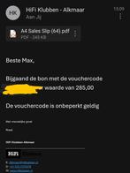HiFi Klubben tegoedbon € 285 onbeperkt geldig!, Tickets en Kaartjes