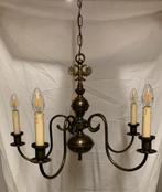 5 armige bronskleurige kroonluchter met lampjes, Huis en Inrichting, Lampen | Kroonluchters, Ophalen of Verzenden, Gebruikt, Metaal