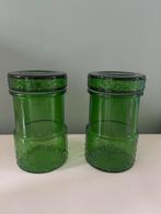 2x vintage glazen groene potten, Ophalen of Verzenden, Zo goed als nieuw