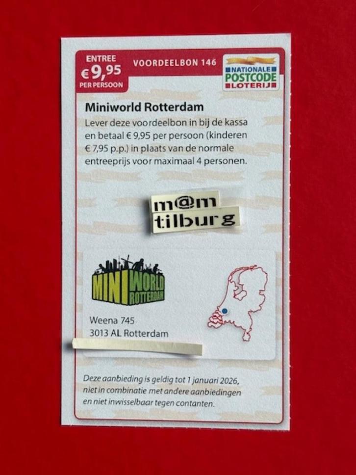 Voordeelbon 146 Miniworld Rotterdam entree €9,95 p.p., Tickets en Kaartjes, Recreatie | Pretparken en Attractieparken, Drie personen of meer