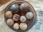 Houten schaal met decoratie ballen hout steen stoer, Ophalen, Gebruikt