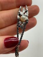 A652 Prachtige zilveren armband parel blauwe saffier, Sieraden, Tassen en Uiterlijk, Antieke sieraden, Ophalen of Verzenden, Zilver