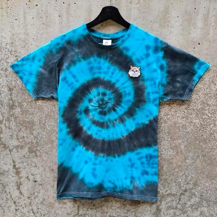 Blauw - zwart spiral tie dye met ragdoll kat tshirt maat M, Kleding | Dames, T-shirts, Nieuw, Maat 38/40 (M), Blauw, Korte mouw