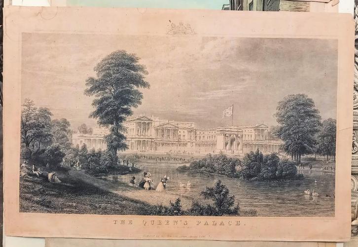 The Queen’s Palace 1840 Buckingham Palace - New York Albion, Antiek en Kunst, Kunst | Etsen en Gravures, Ophalen of Verzenden