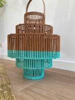 Houten lantaarn met turquoise accenten, Huis en Inrichting, Woonaccessoires | Kandelaars en Kaarsen, Ophalen, Nieuw, Hout, Bruin