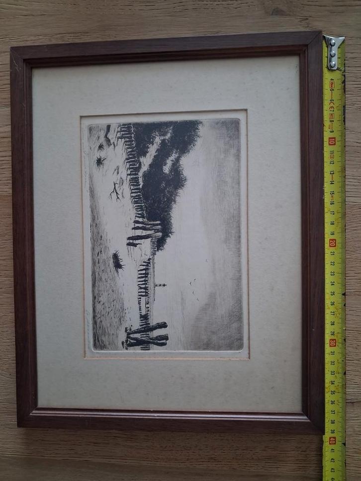 Strandgezicht Ets in Lijst, Antiek en Kunst, Kunst | Etsen en Gravures, Ophalen of Verzenden