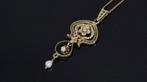 Sale Antiek gouden hanger diamant parel gourmet ketting dame, Ophalen of Verzenden, Goud, Ketting, Met edelsteen