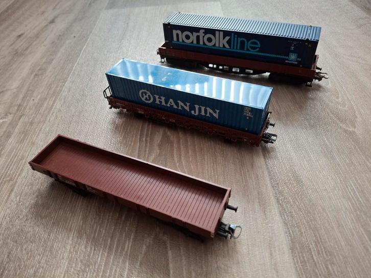 Marklïn HO lageboord wagons met containers DB, Hobby en Vrije tijd, Modeltreinen | H0, Gebruikt, Wagon, Wisselstroom, Märklin