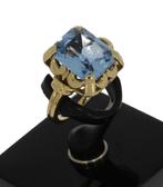 14k gouden dames retro ring blauwe Topaas Vintage, Goud, Goud, Met edelsteen, Ophalen of Verzenden