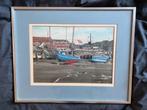 AQUAREL VAN MICHEL DESROCHERS ‘AFGEMEERDE VISSERSBOTEN”, Antiek en Kunst, Kunst | Litho's en Zeefdrukken, Ophalen of Verzenden