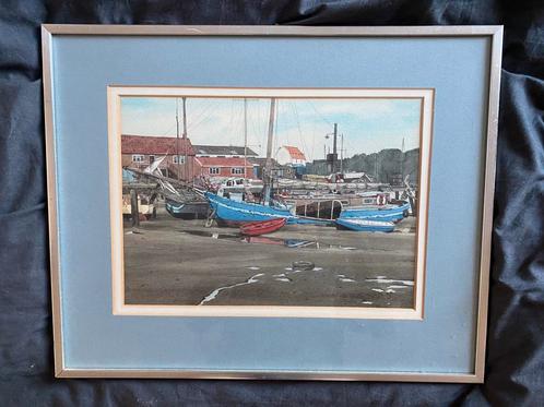 AQUAREL VAN MICHEL DESROCHERS ‘AFGEMEERDE VISSERSBOTEN”, Antiek en Kunst, Kunst | Litho's en Zeefdrukken, Ophalen of Verzenden