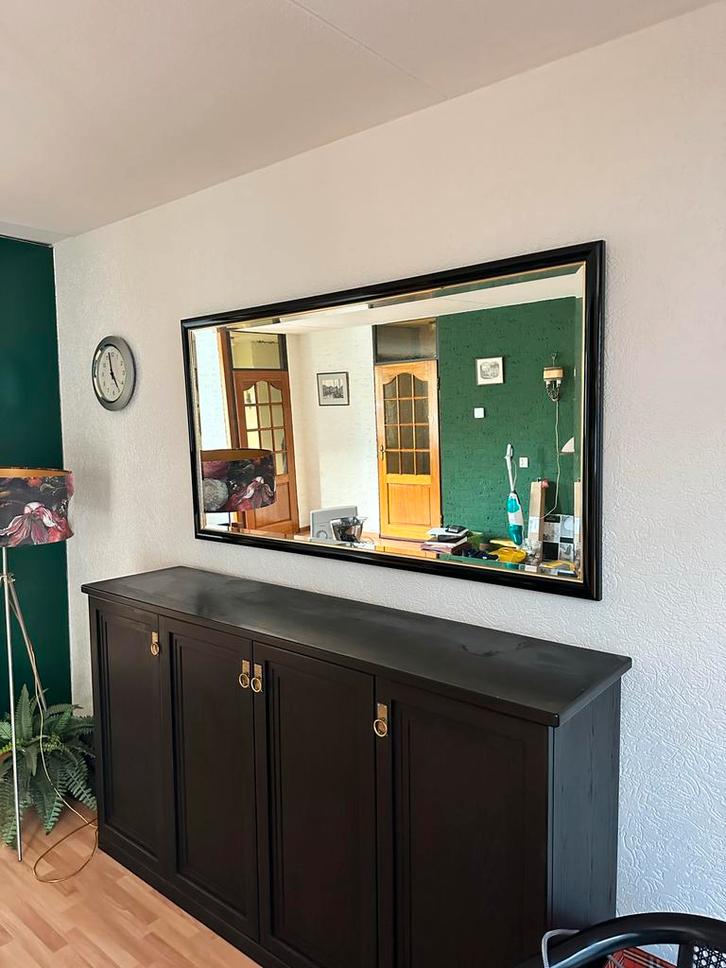 Grote Rechthoekige Spiegel met Zwarte Lijst, Huis en Inrichting, Woonaccessoires | Spiegels, Gebruikt, 100 tot 125 cm, 100 tot 150 cm