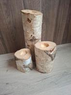Robuuste berkenhout waxinelichthouders, set van 3, Ophalen of Verzenden, Overige materialen, Minder dan 25 cm