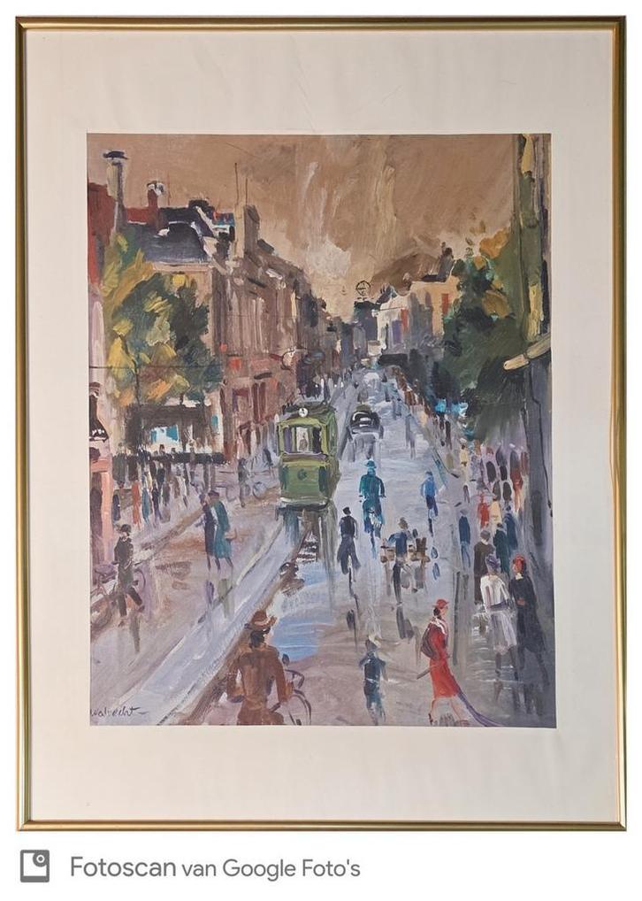 Litho van Walrecht: Tram in de Herestraat Groningen, Antiek en Kunst, Kunst | Litho's en Zeefdrukken, Ophalen