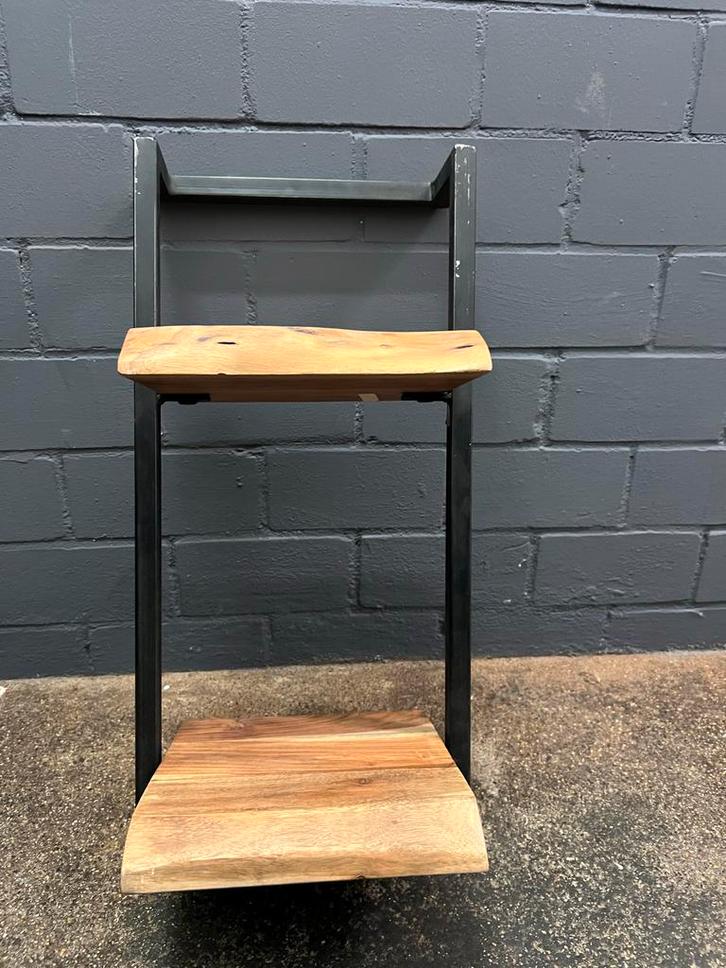Dubbele Wandplank Acaciahout & Zwart Staal (2 stuks), Huis en Inrichting, Woonaccessoires | Wandplanken en Boekenplanken, Nieuw