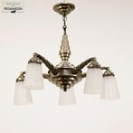 Prachtige antieke Art Deco kroonluchter / hanglamp chroom, Art deco, Gebruikt, Ophalen, Glas