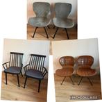 6x eettafel stoelen. Stof leer en kunstof, Ophalen, Gebruikt, Leer, Grijs