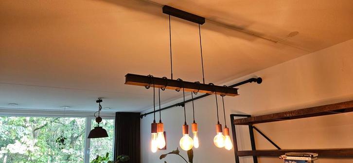 Industriële Eettafellamp, Huis en Inrichting, Lampen | Hanglampen, Zo goed als nieuw, Minder dan 50 cm, Metaal, Overige materialen